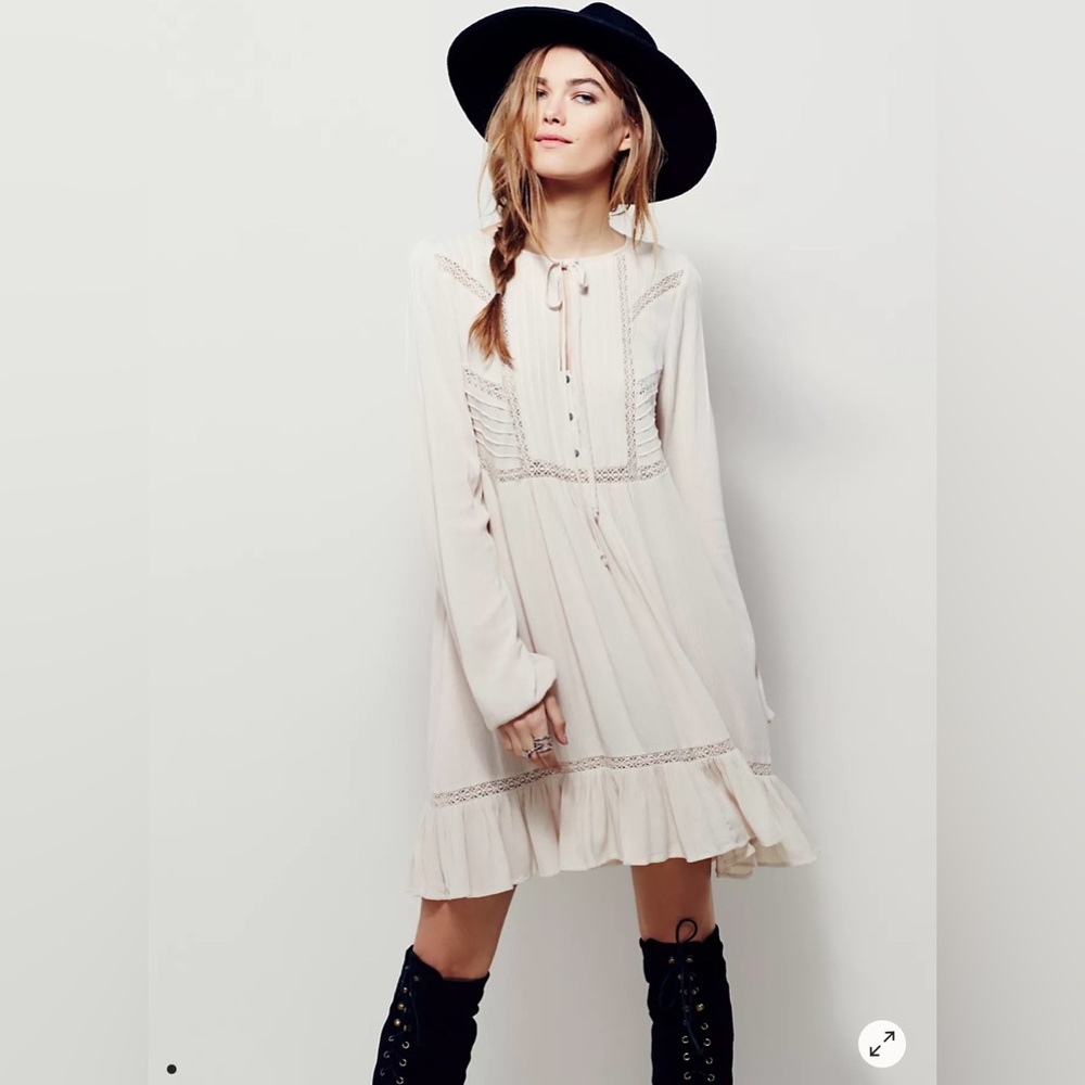 Free People Sweet Treat Mini Shirt Dress in Cream/Taupe